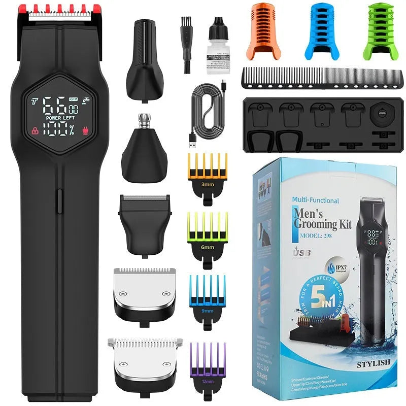 Five-in-one magnetic cutter head men's hair clipper suit with attachments, low noise, full wash, Style 1
