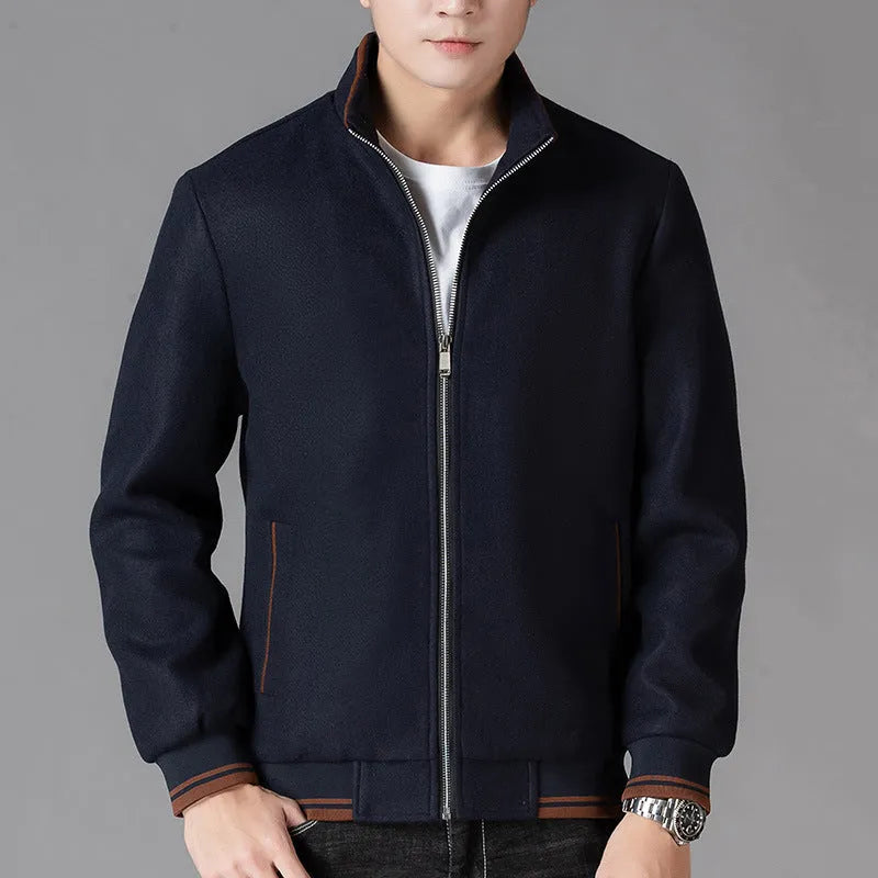 Men's grey sports-style fleece jacket with long sleeves and a stick pocket on the arm.