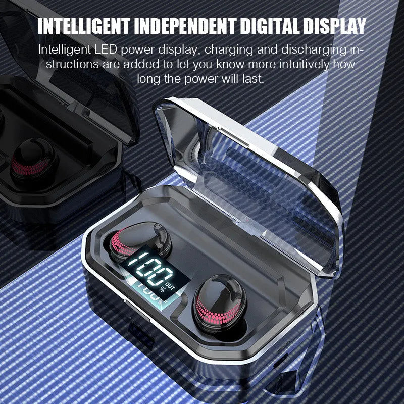 Black X10 Bluetooth headset with charging case showing earpiece design