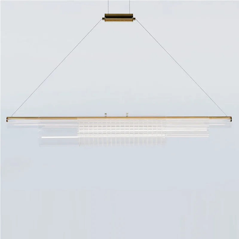 Modern minimalist pendant lamp with iron frame and glass shade in three available lengths