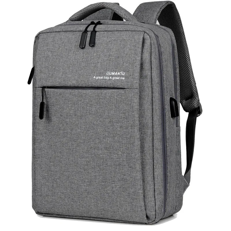 Waterproof rechargeable laptop backpack in black showing shoulders style design with Oxford cloth construction