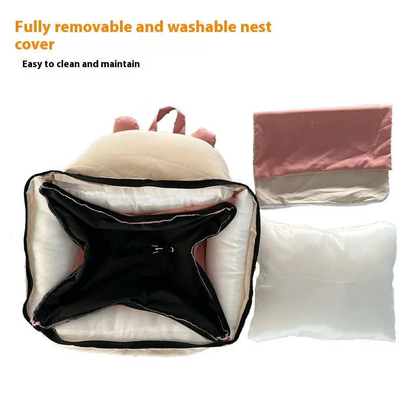 Universal removable washable dog car kennel in blue beige colour, shown in L size 70x60x30cm