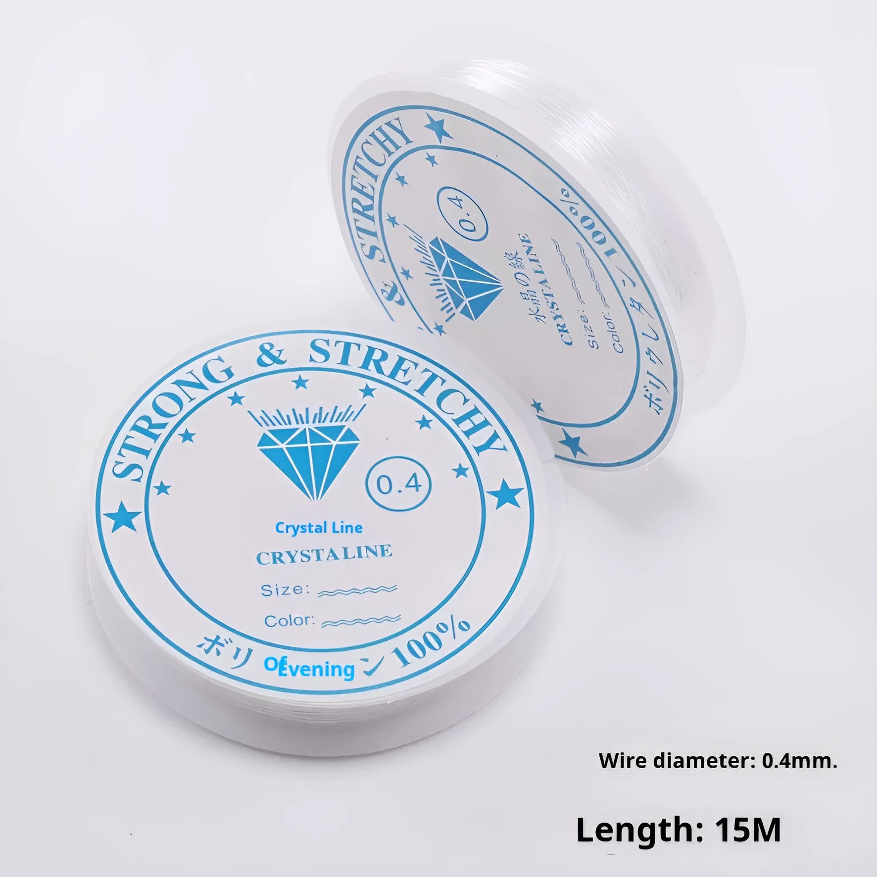 Transparent white elastic fishing line on spool for jewellery making and DIY crafts