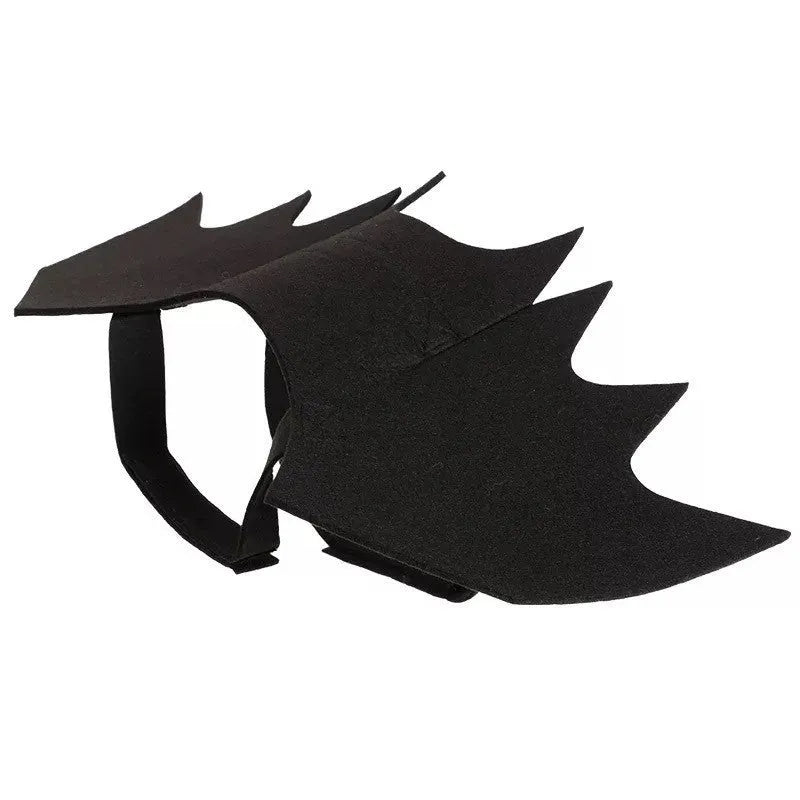 Black bat wing pet costume decoration for dogs, three sizes S M L, bust 44-86cm, shown on a dog