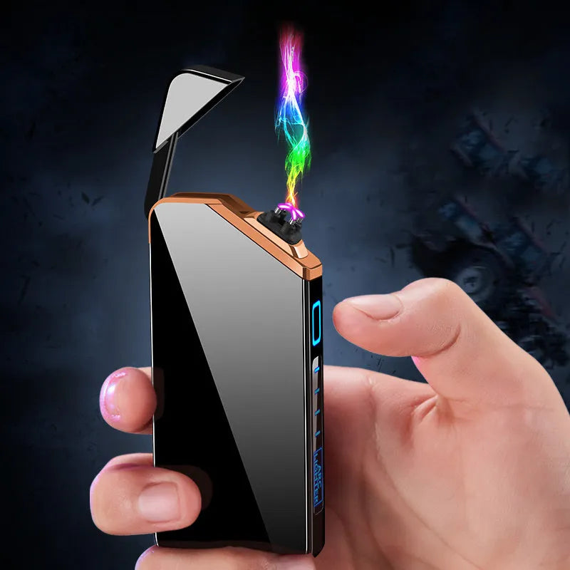 Creative fashion USB double arc lighter in zinc alloy with compact 73x35x11mm size and colour choices