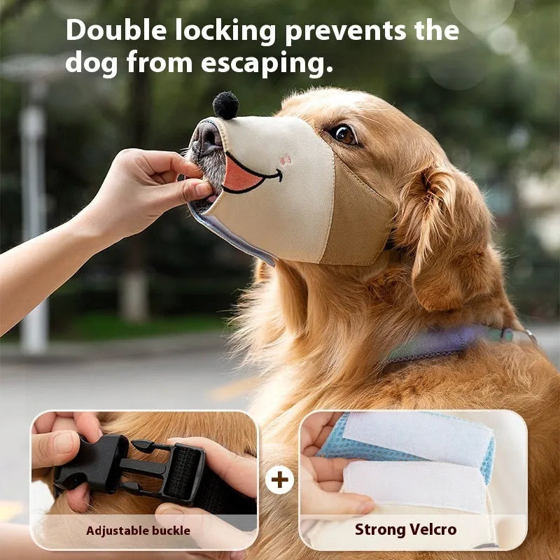 Canvas dog muzzle anti-bite mouth cover in Ollie Brown Bear colour showing weight-based sizing options