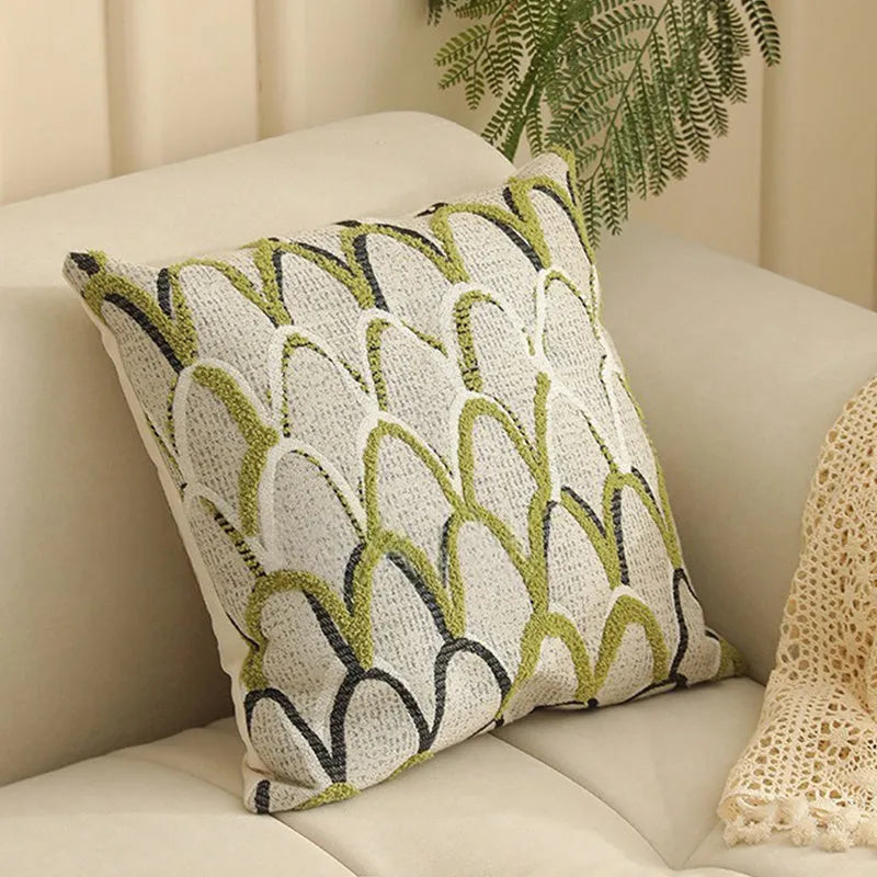 Square 45cm jacquard cushion cover with a detailed woven floral pattern in a retro Nordic style.