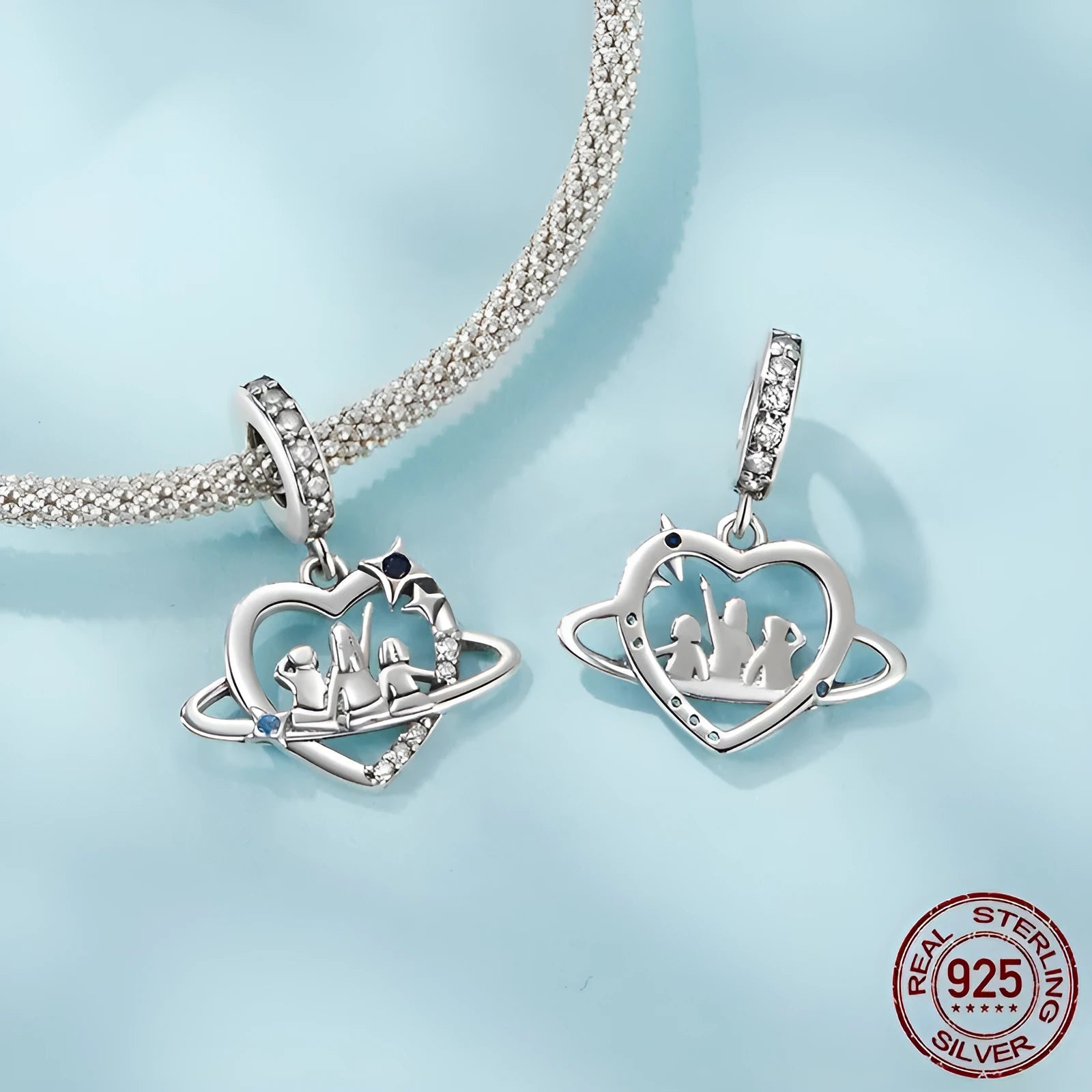 S925 sterling silver loving heart pendant bead for DIY jewellery, height 2.2cm width 1.8cm aperture 0.45cm, colour SCC3075