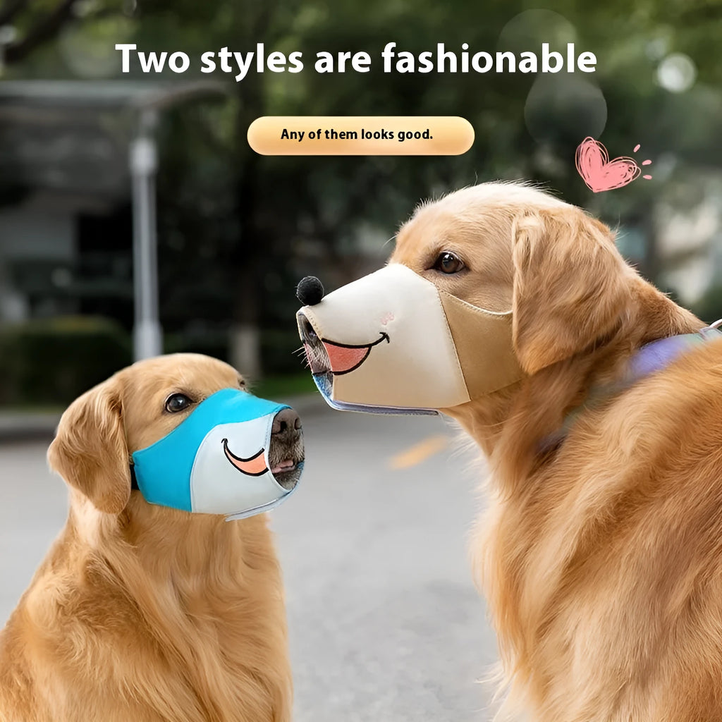 Canvas dog muzzle anti-bite mouth cover in Ollie Brown Bear colour showing weight-based sizing options
