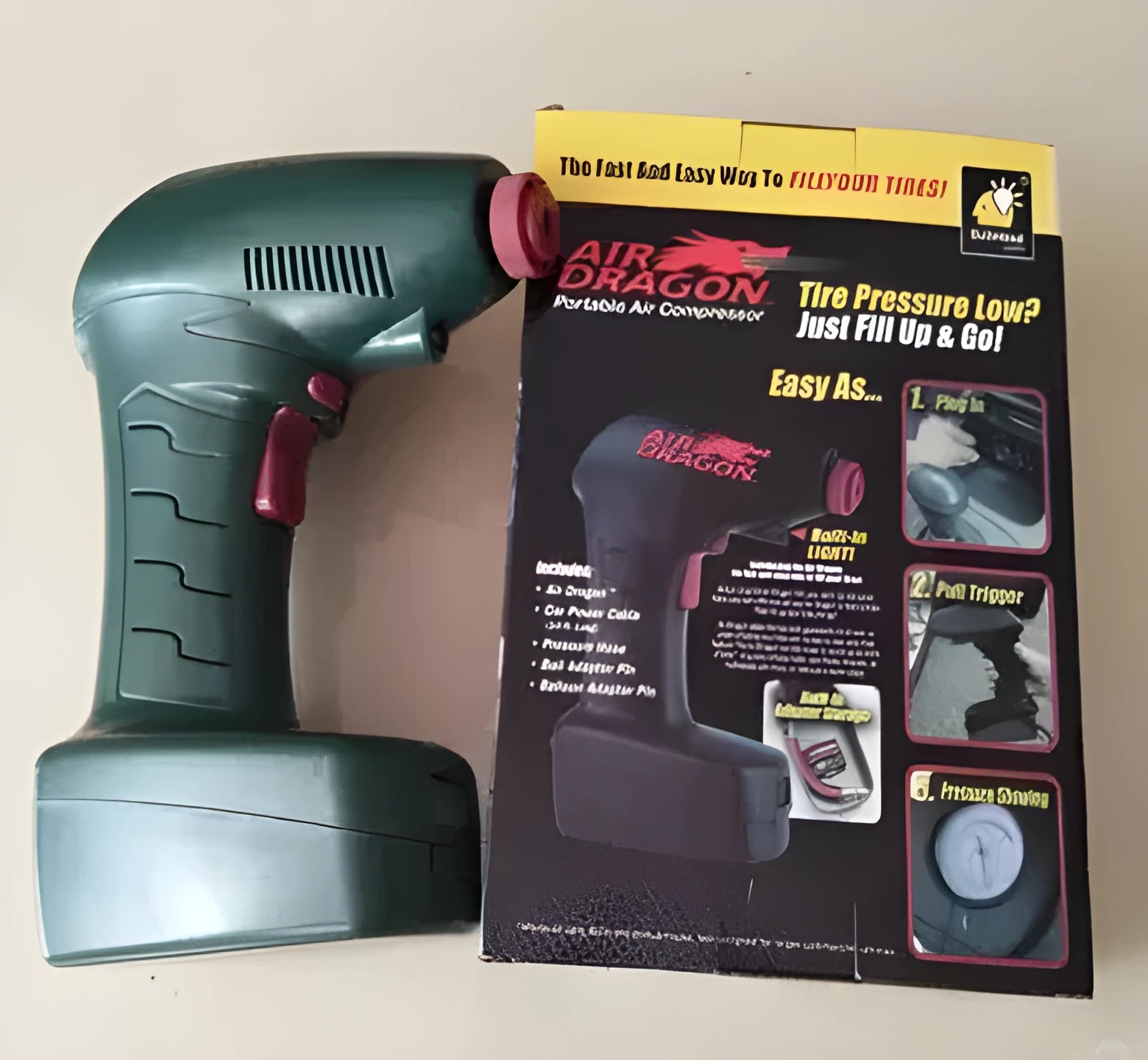 Portable car tyre electric inflator pump with digital display and 12V power cable