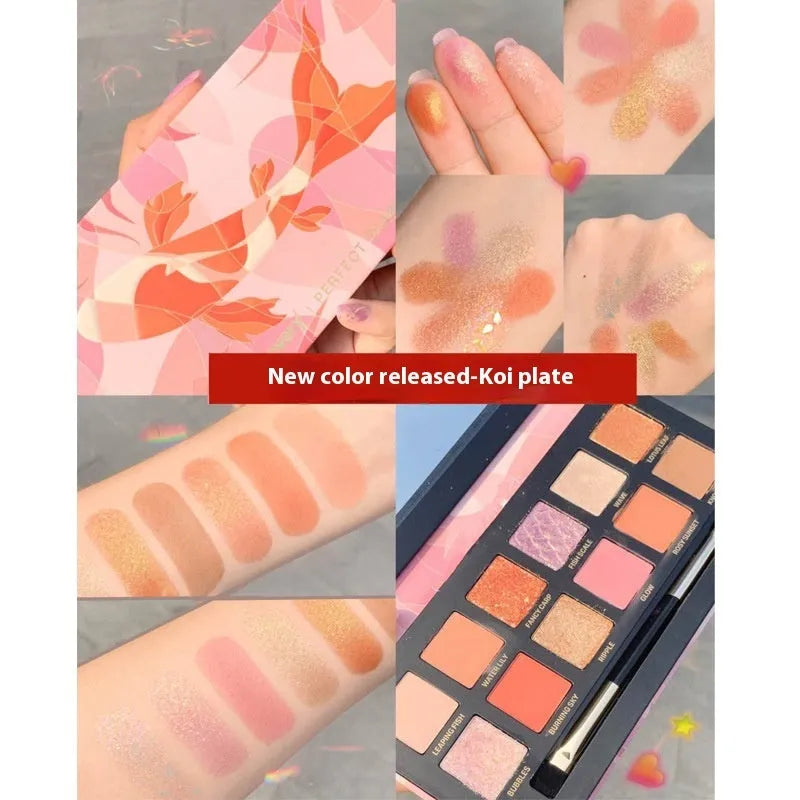 Explorer twelve-color animal eye shadow palette showing Golden Tiger Ink Cat, Red Fox, and Koi themed shades