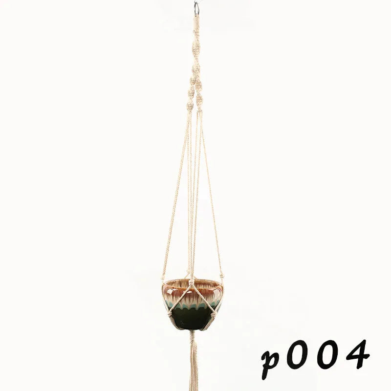 Handwoven natural cotton rope plant trellis mesh panel for climbing vines on a wall