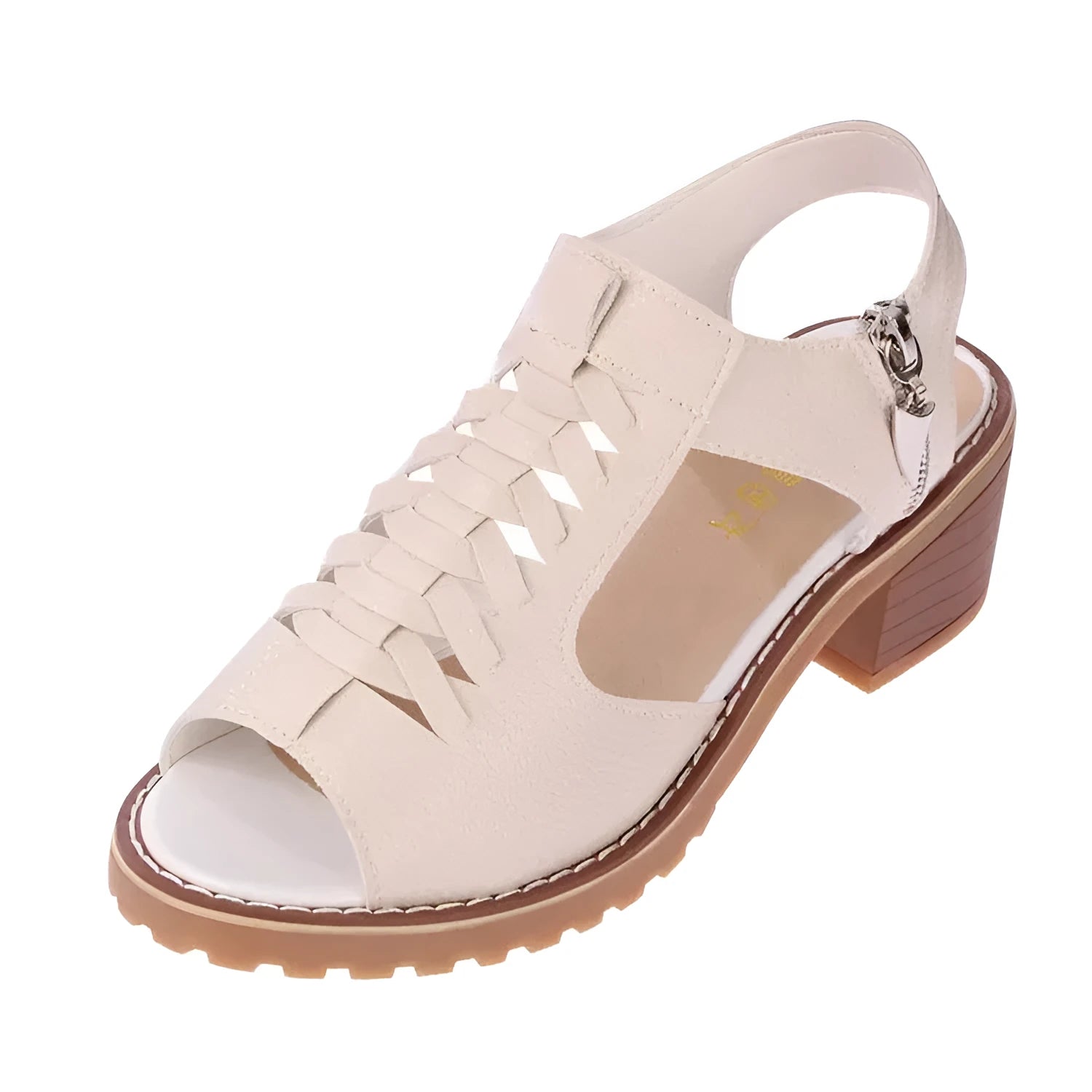 Women's black retro sandals with side zipper and beef tendon sole