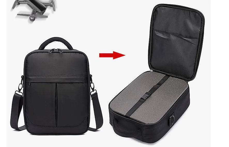 Black oxford fabric men's messenger bag with shoulder strap and carry handle.