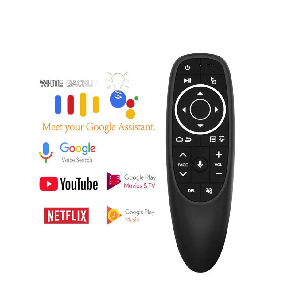 G10 series intelligent voice remote control with silicone buttons and plastic housing showing three colour variants
