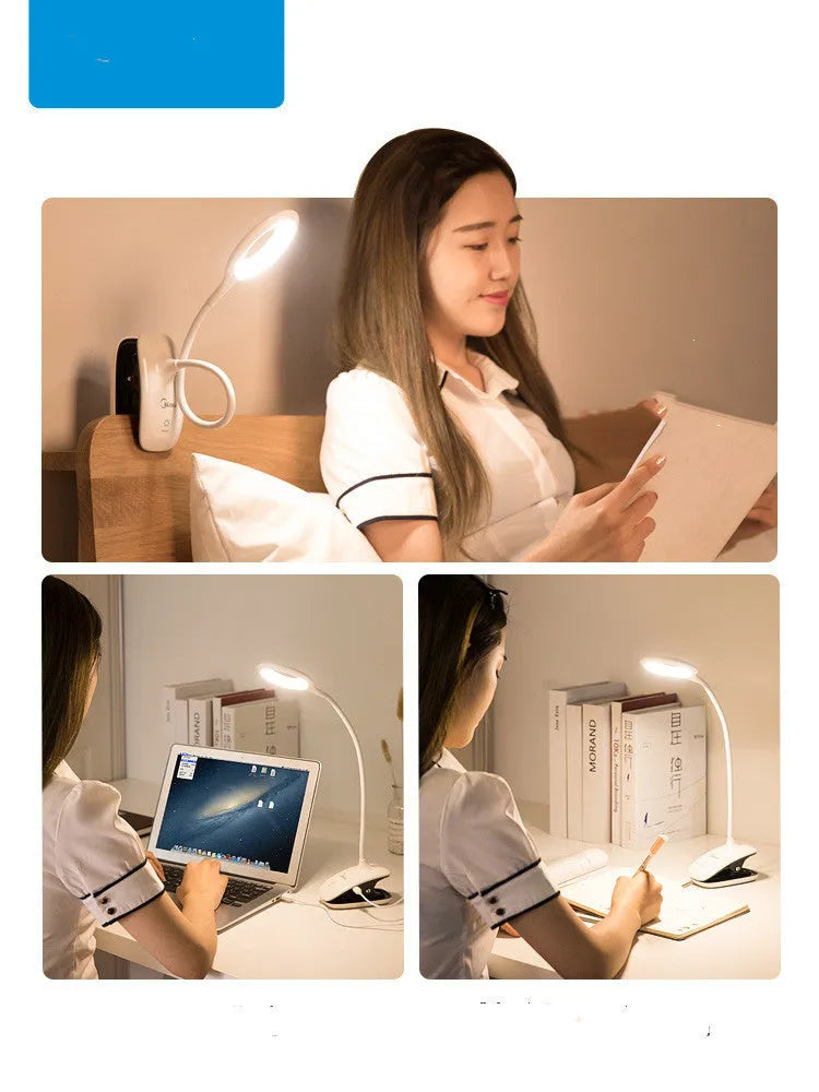 Green USB rechargeable touch table lamp with LED light source on a wooden desk.