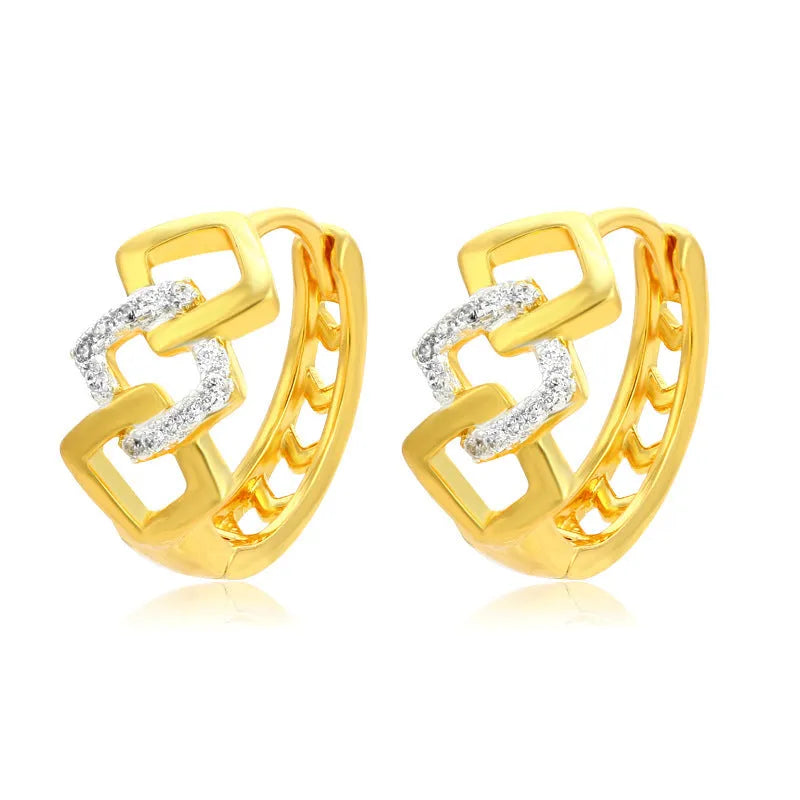 Gold geometric hollow-out clip-on earrings with colour separation electroplated finish