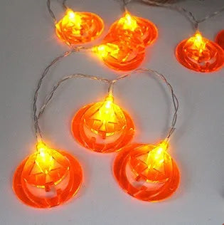 Halloween LED string lights with pumpkin bat ghost spider pendants on 1.2m white cord