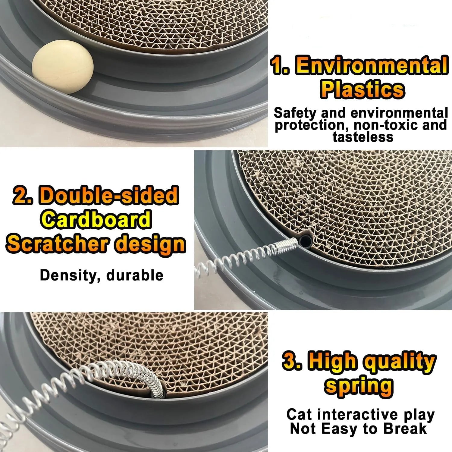 Blue circular cat scratcher with ball track and replaceable centre scratching pad