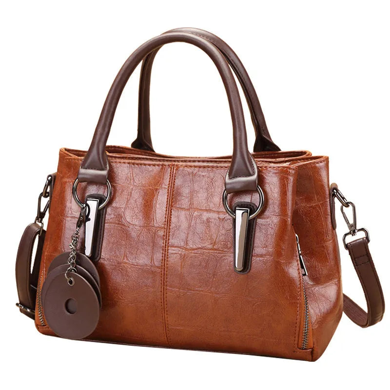 Large horizontal square PU leather bag in vintage brown with internal organisation compartments