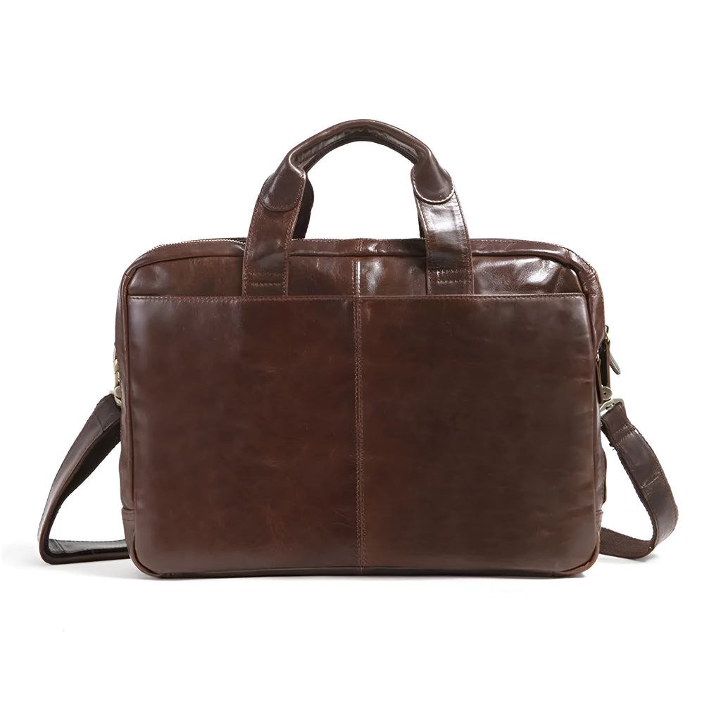 Brown 18-inch men's business briefcase made from first layer cowhide leather