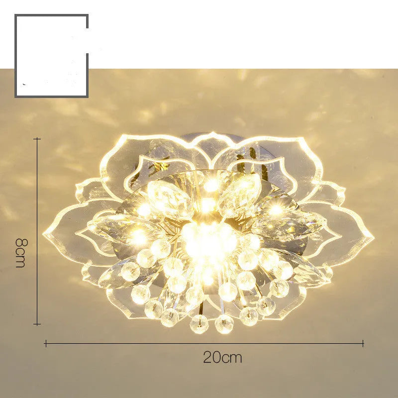 Small modern crystal ceiling lamp with flower-shaped shade and LED lighting