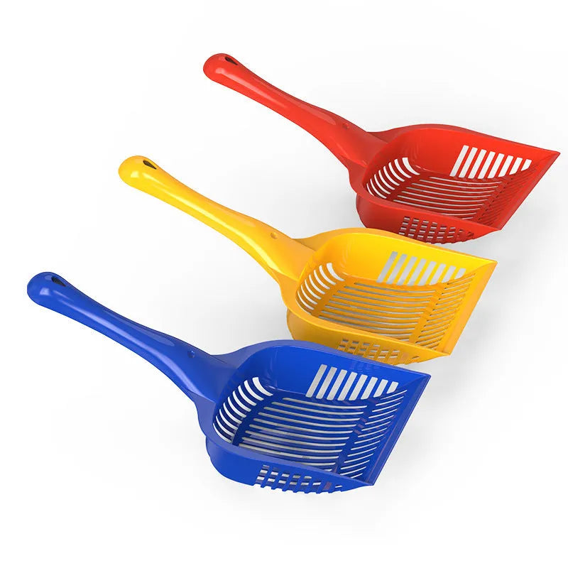 PP plastic cat litter scoop with curved handle in red, yellow or blue colour options