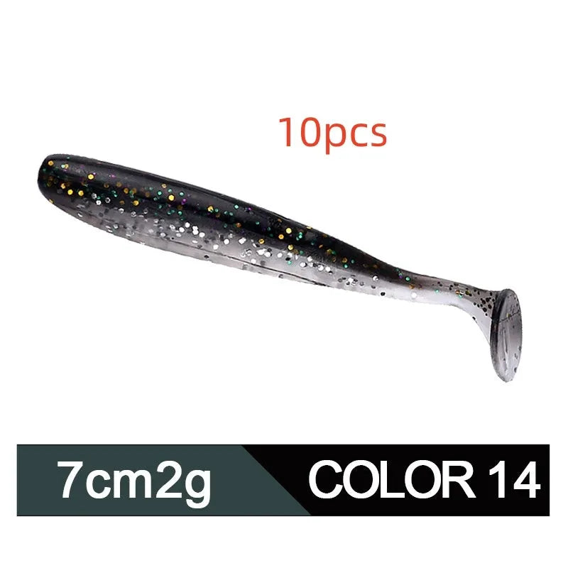 7cm long two-tone T tail soft plastic fishing lure in various colours for Mandarin fish and Topmouth Culter.