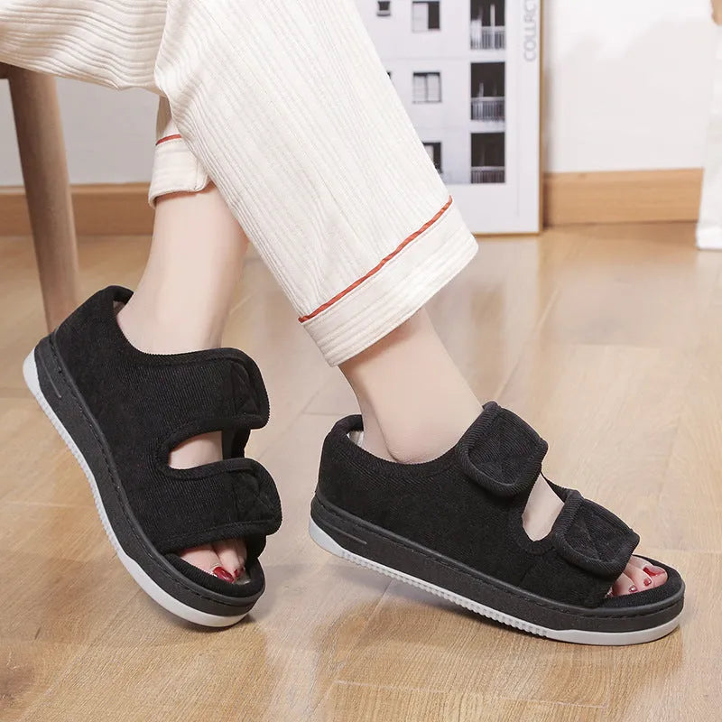 Breathable cloth sandals for elderly, open toe, rubber sole, solid colour, large size 48-49 yards