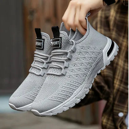 Men's solid colour casual mesh shoe in Army Green on a white background.