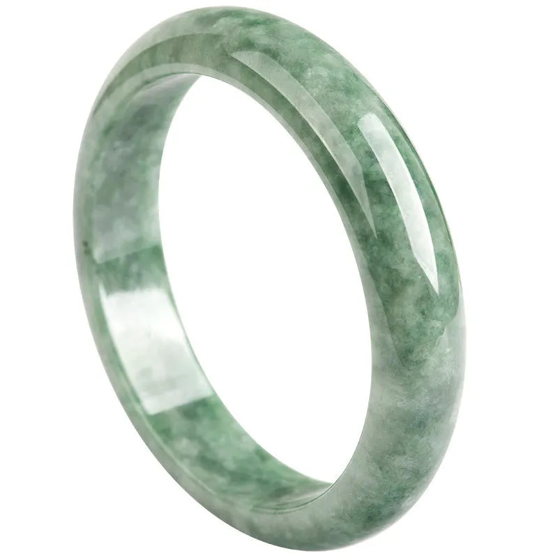 Deep pea green jade bracelet for women on a gift box, with certificate.