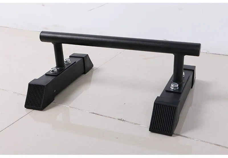 Black thick steel pipe parallel bars for home fitness measuring 35x20x20cm
