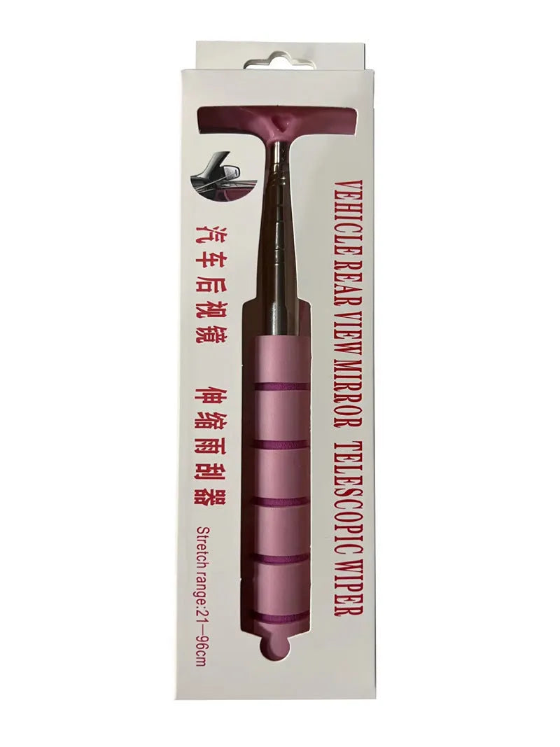 Stainless steel retractable car mirror wiper extended to show 100cm length with rubber cleaning edge