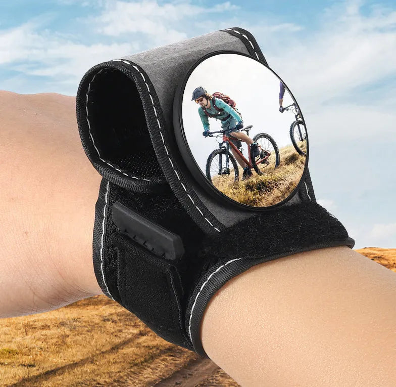 Black nylon bicycle rear-view mirror with adjustable arm for cycling safety