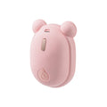 Pink and yellow rechargeable pet grooming spray brush with removable silicone comb head.