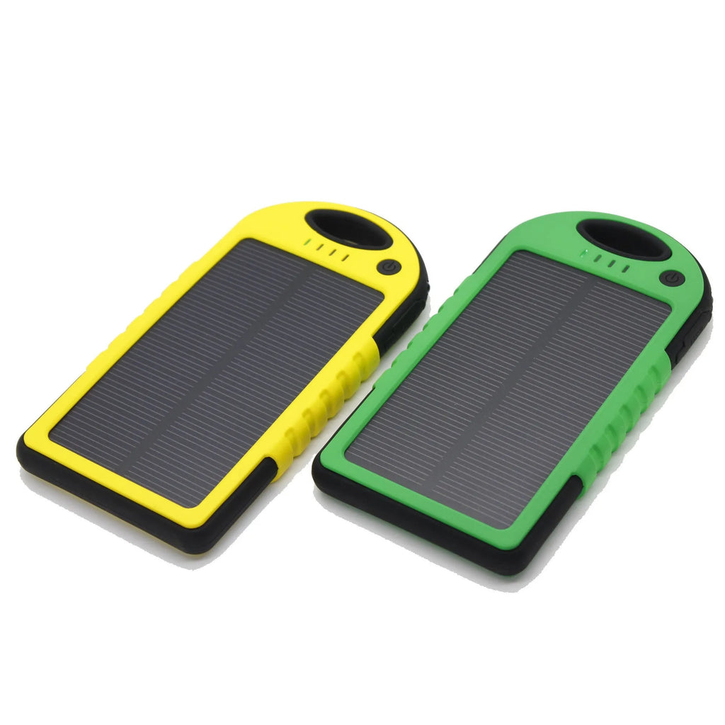 Solar power bank dual battery charger 8000mAh IPX4 waterproof with solar panel carabiner clip super bright LED light black
