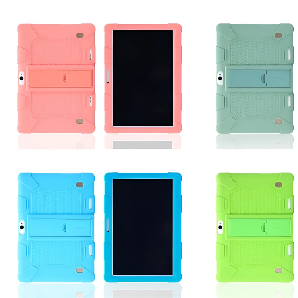 Little Overlord H10 Pro M20 silicone protective case for 10-inch tablet in multiple colour options showing stand function.