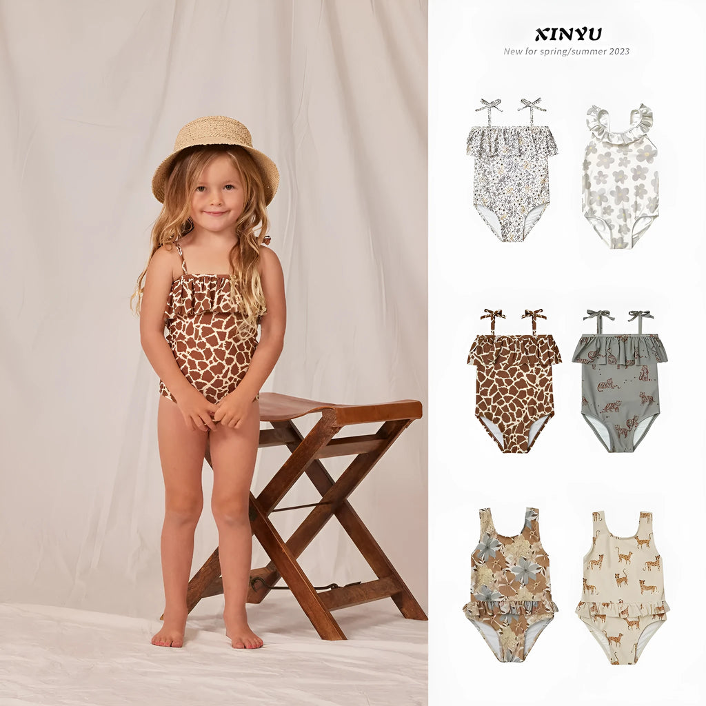 Childrens high elastic sun protection quick-drying one piece swimsuit for girls size 80-130 polyester brief style