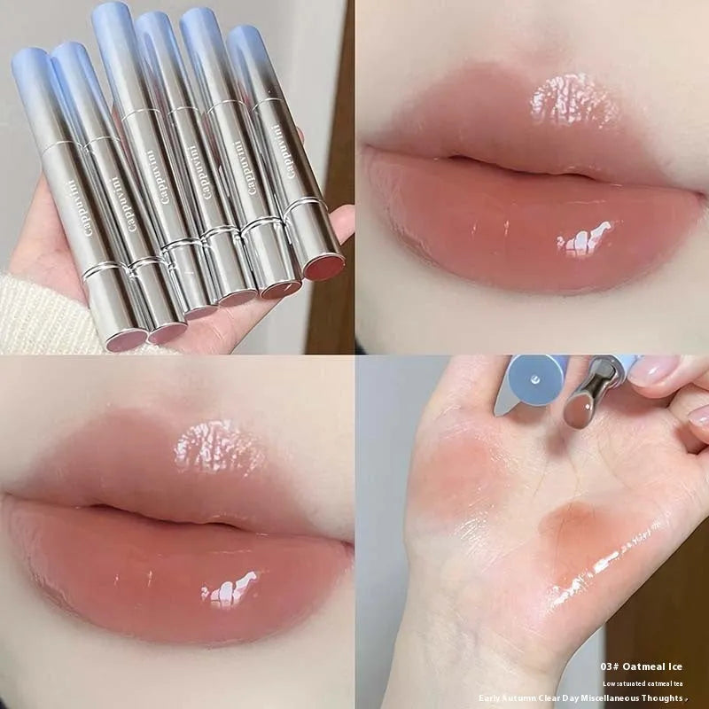 Mirror Water Light Fashion Lipstick in six ice-shade colours including Almond Ice and Raspberry Ice.