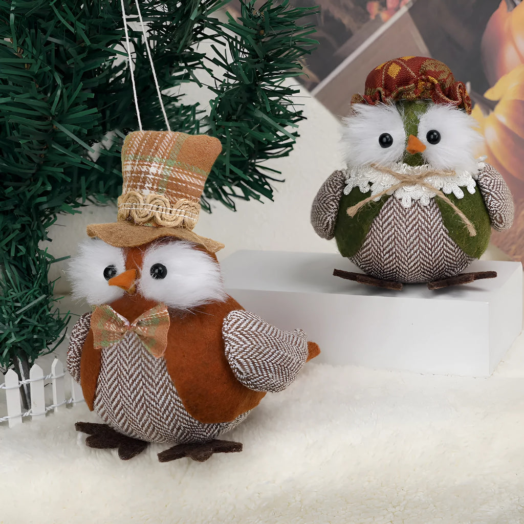 Harvest owl pendant ornament in orange or green colours for window or desktop seasonal decoration