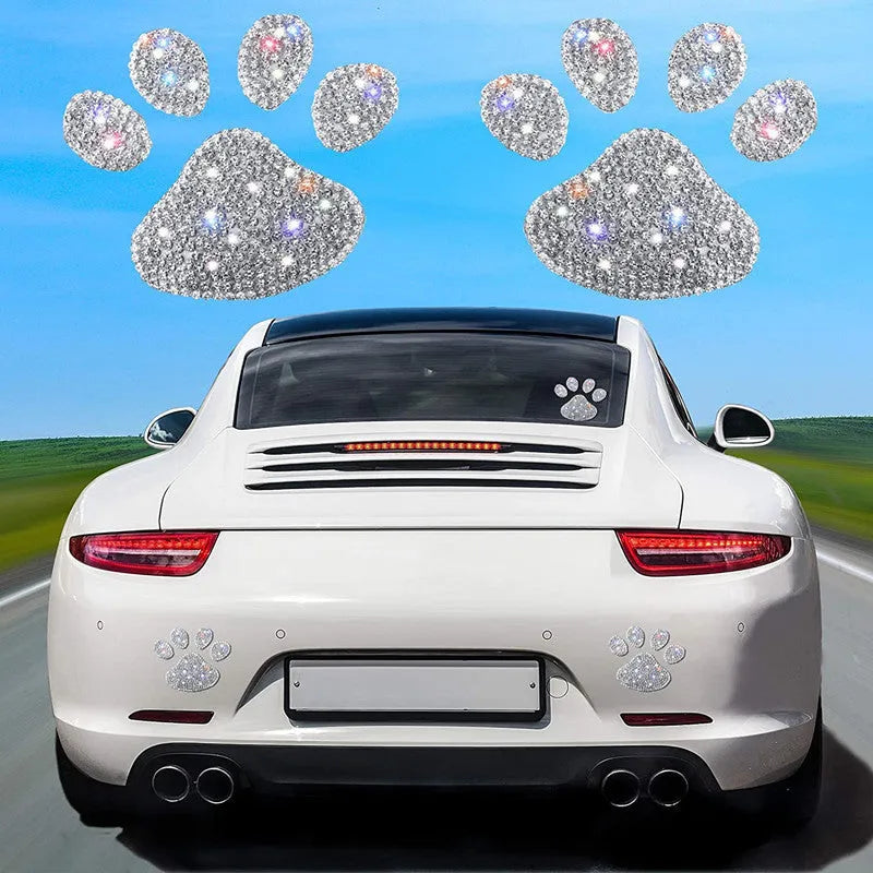 Diamond-encrusted glass car sticker showing butterfly and bear paw designs, scale next to a 7x6 cm measurement.