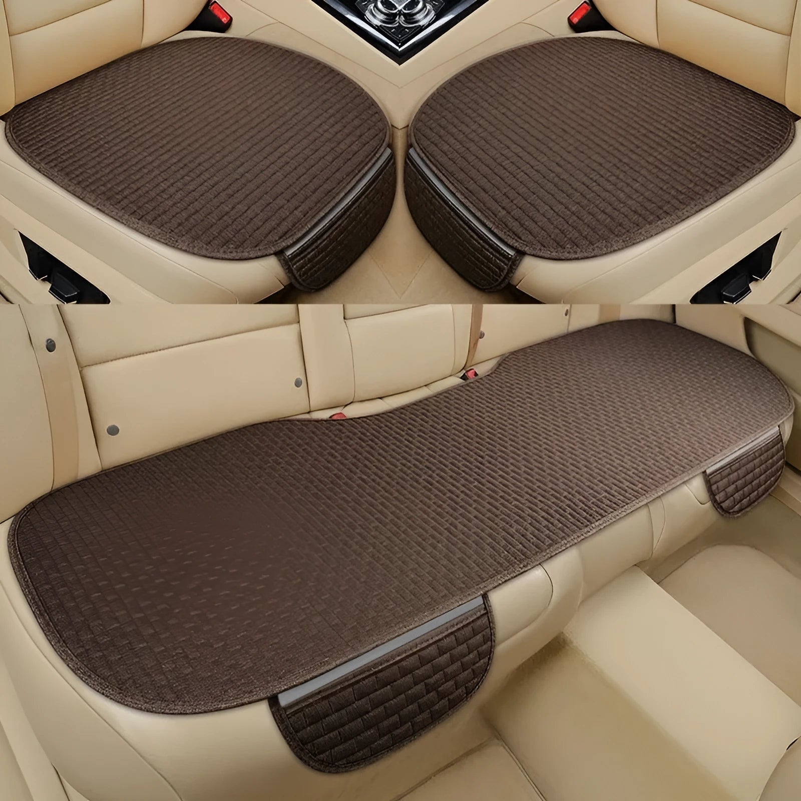 Linen plaid car cushion set in charm coffee colour with hemmed business-style edges