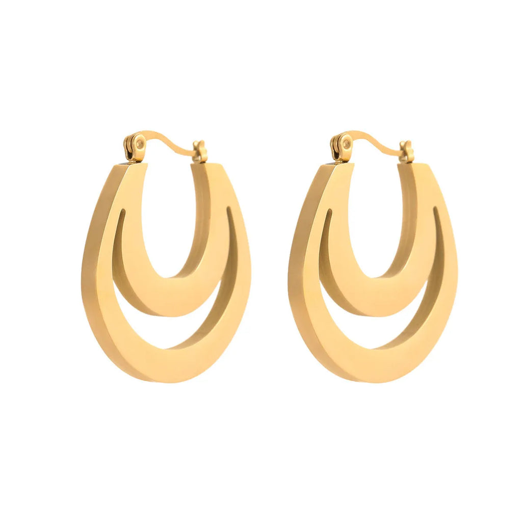 Geometric minimalist French earrings with 18K gold plating and round ring elements