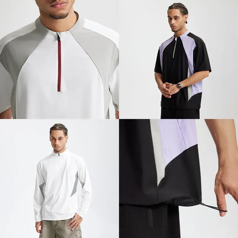 Men's solid colour casual shirt with stitching detail, available in long sleeve and short sleeve styles.