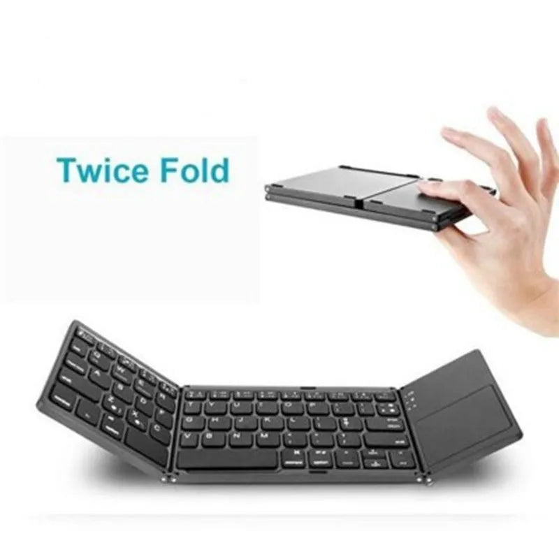 Folding Bluetooth keyboard with 64 ABS keys, built-in touch plate, in black colour, folded for portability