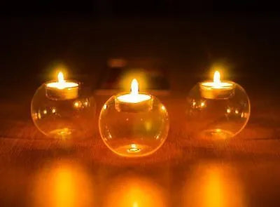 Round hollow glass candle centrepiece for tea lights in Europe style with handmade hot glass construction