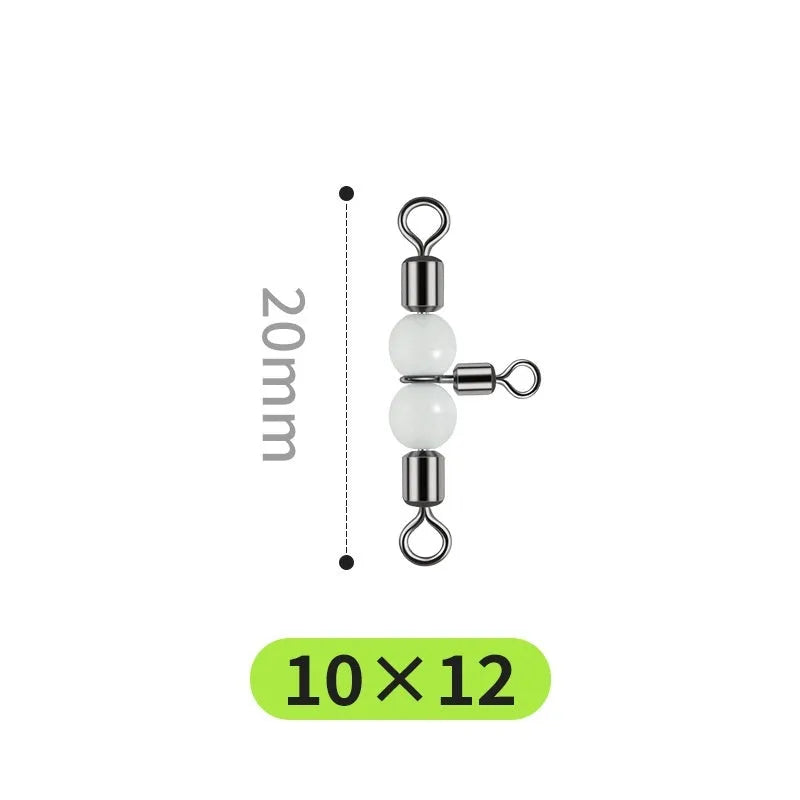 Copper fishing lure swivel beads with luminous centres on an eight-ring T-type balance fork.