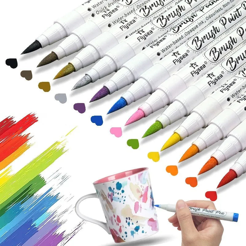 Set of soft tip gouache marker pens for hand accounting and craft projects, shown in a multipack.