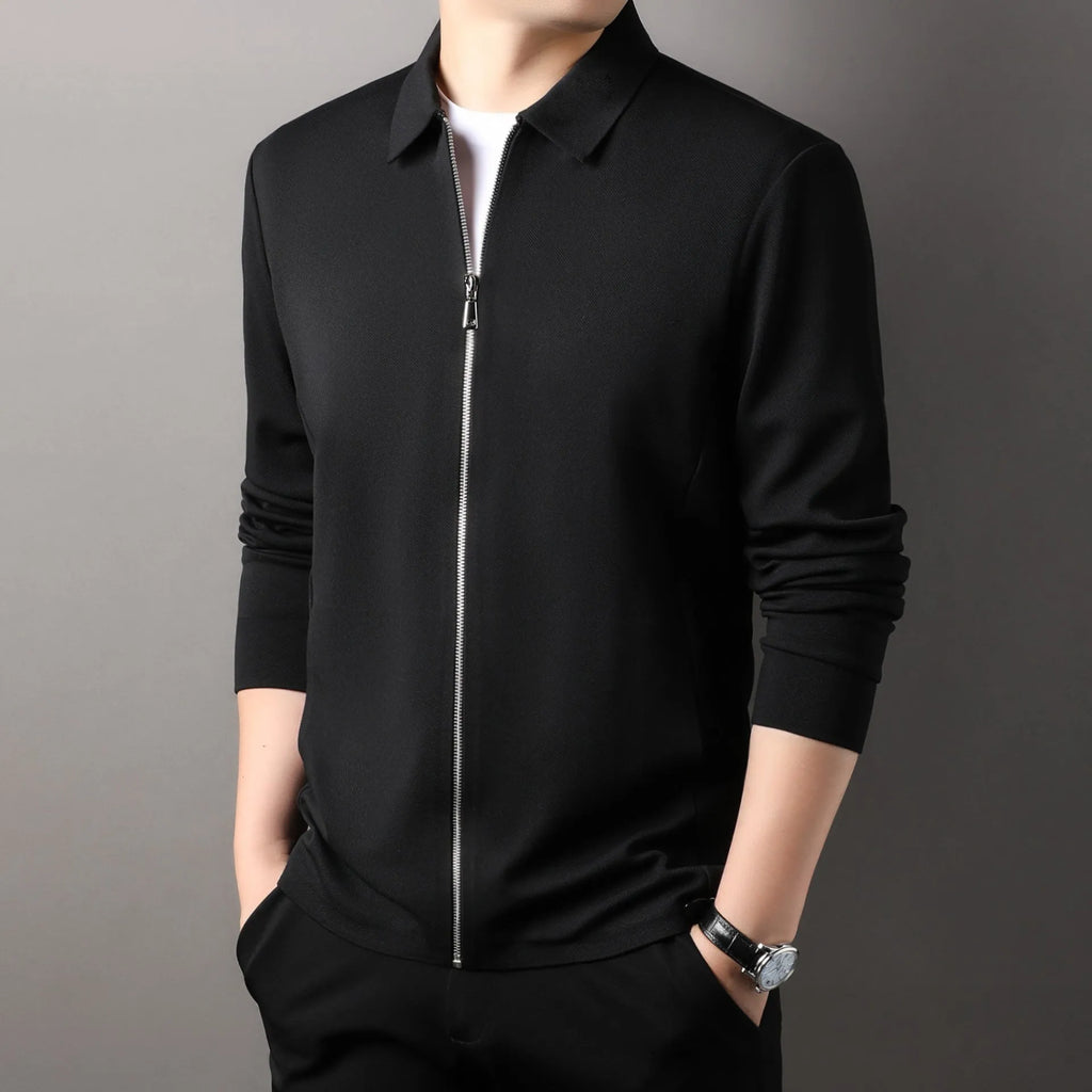 Men's apricot-coloured polyester casual business jacket with long sleeves and a straight hem.