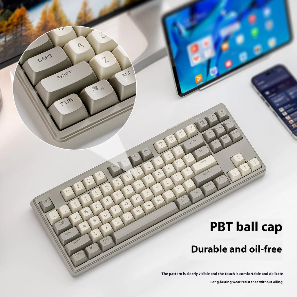 Free Wolf M87 wireless Bluetooth dual-mode mechanical feeling keyboard on a desk